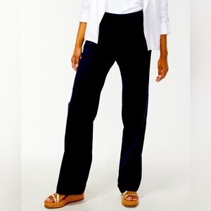Chico’s 1R/8R pull on stretch linen wide leg pant, classic navy